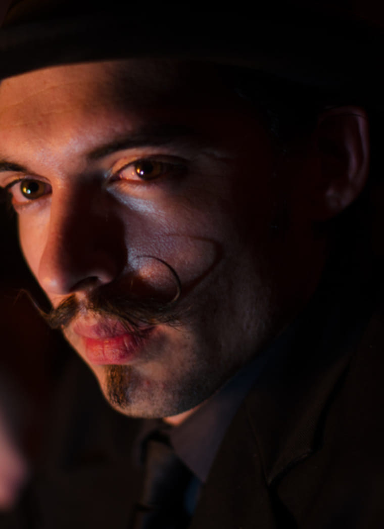 Low-key portrait of man with handlebar mustache - Portland photography